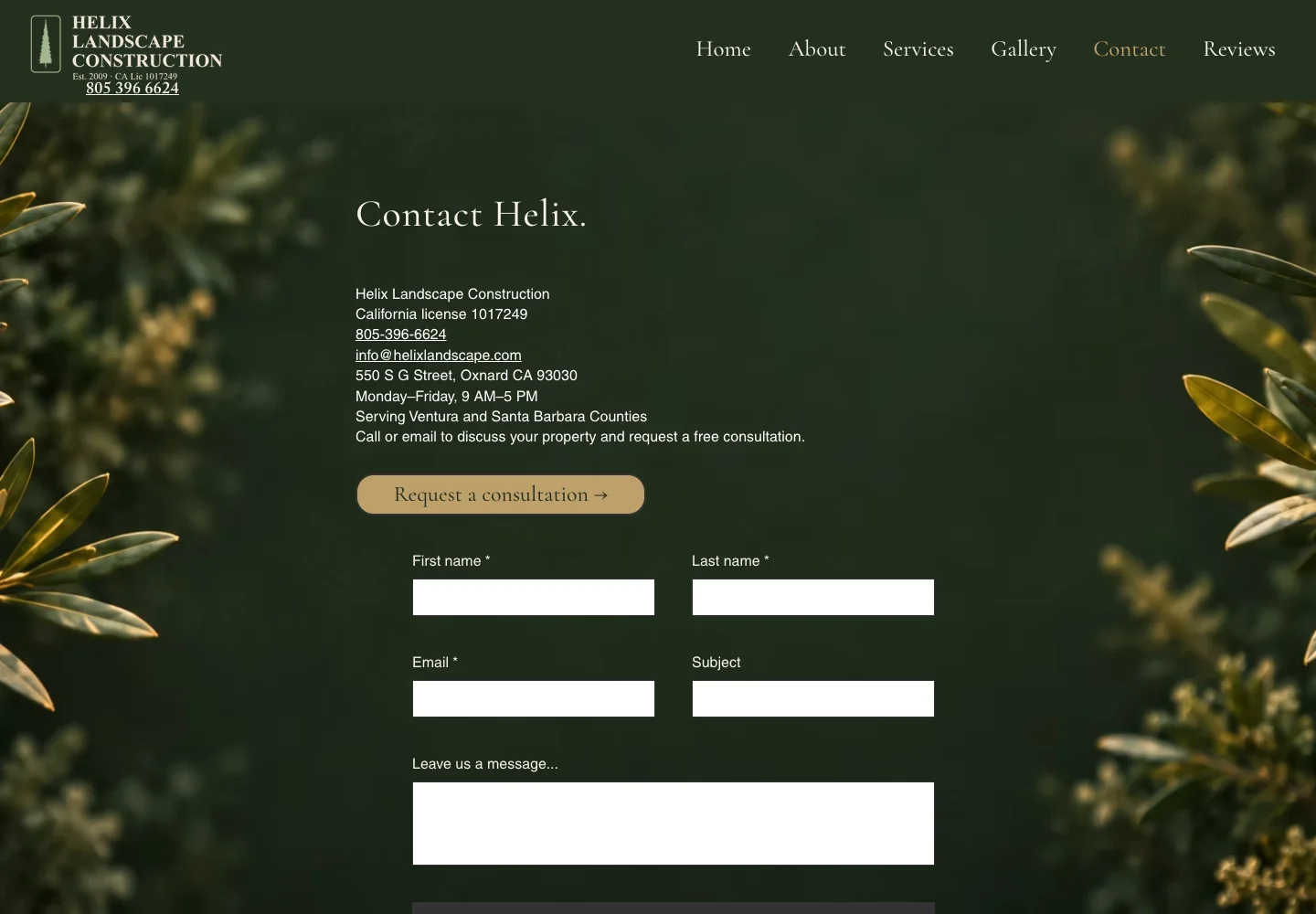After Helix contact page, captured from the actual website