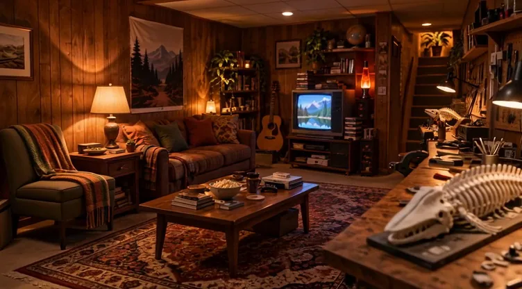 Warm 1980s-inspired basement maker room for the AI Without the Hype workshop