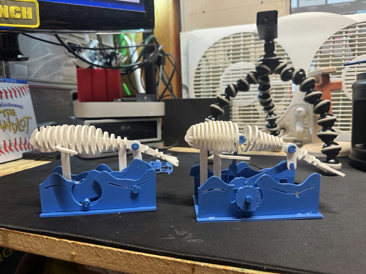 Earlier mechanical whale on the left and newer v0.4.1 build on the right